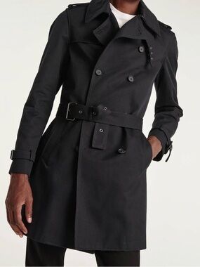 The Kooples Black Gabardine Belted Trench Coat